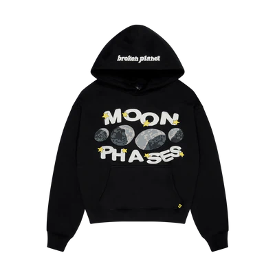 Broken Planet Hoodie 'Moon Phases' - Midnight Black